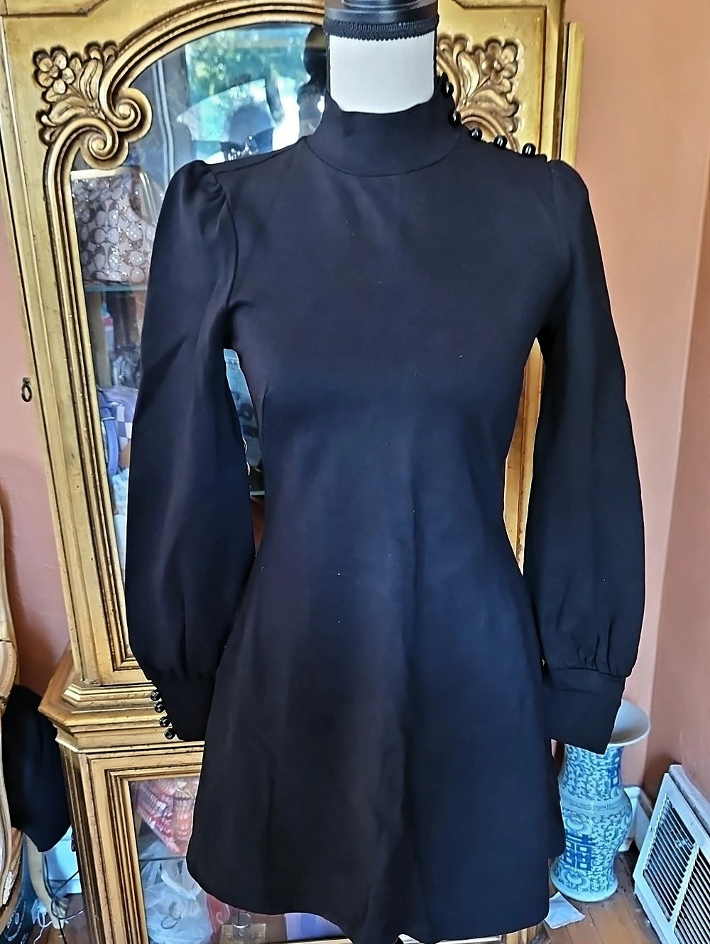 kate spade new york Mockneck PonteBlack Puff Sleeve Mini Dress Size XS